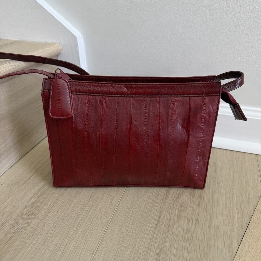 Vintage Ocean Leather Genuine Eel Skin Red Shoulder Handbag Made In Korea